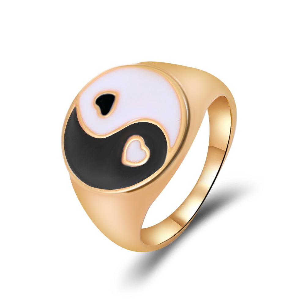 Ins yin and yang gossip ring fashion creative geometric alloy drop oil multi-color ring jewelry female