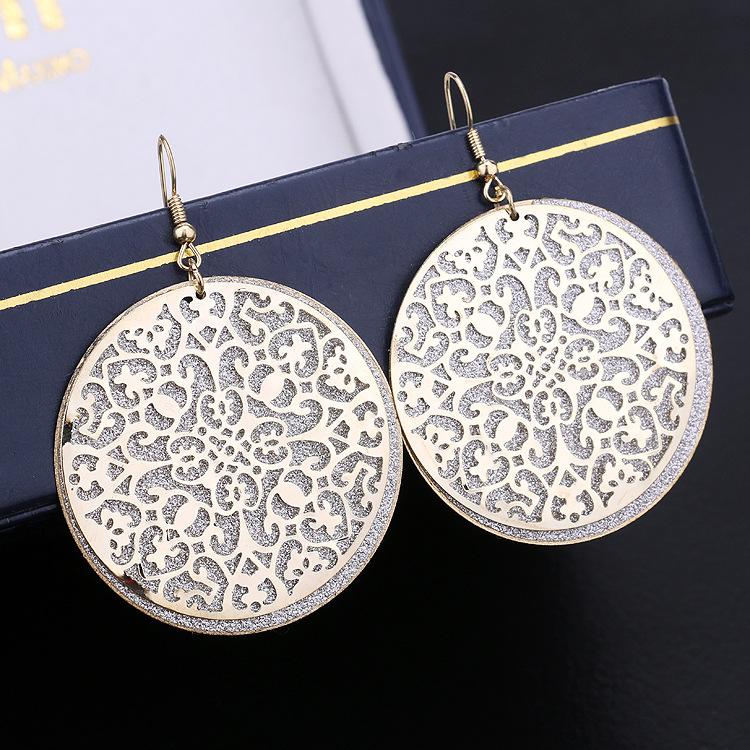 Indian punk round hollow earrings swing earrings frosted alloy earrings