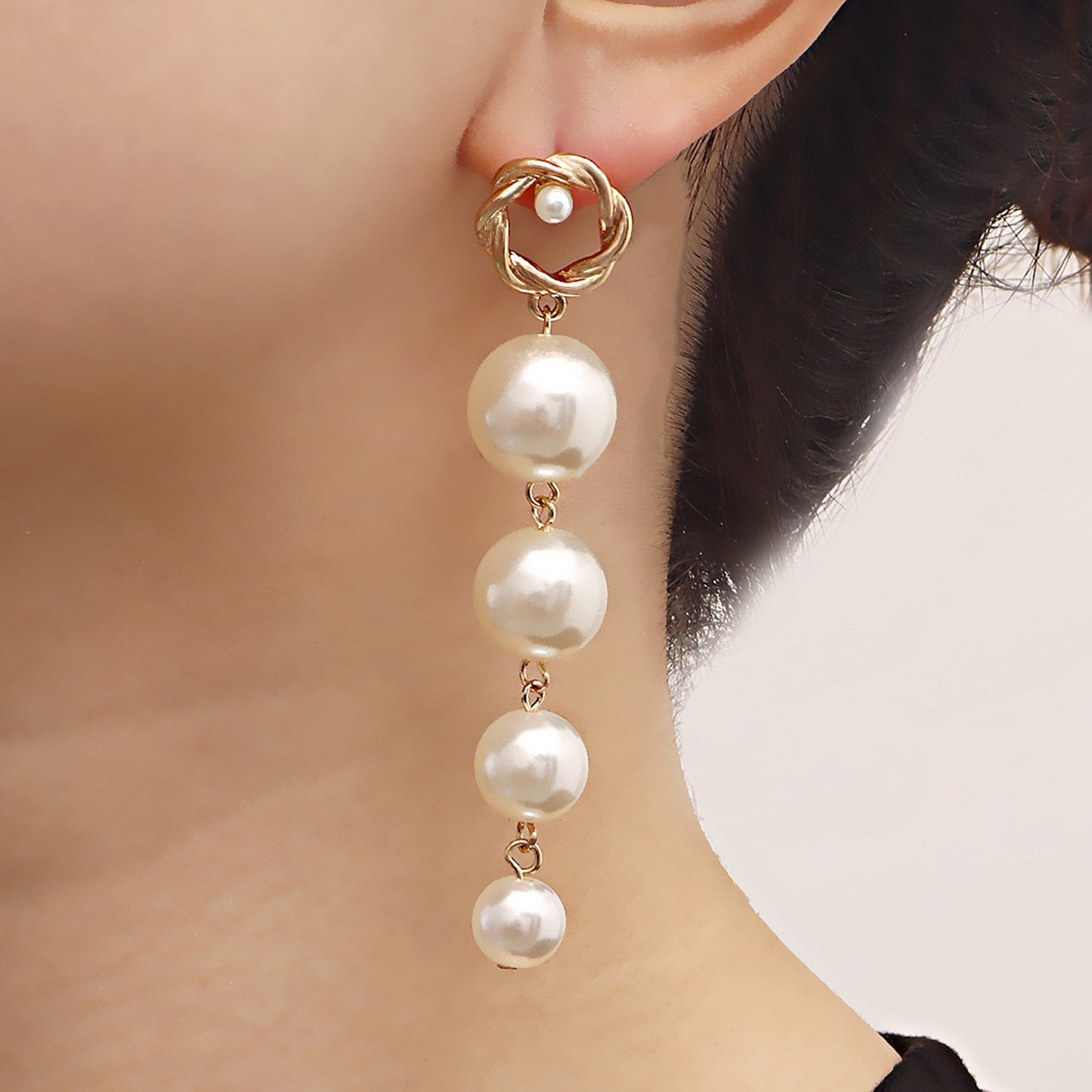 Jewelry ins high sense long tassel imitation pearl babes earrings high quality