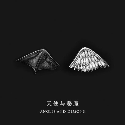 Niche design angel and devil earrings ins creative personality small earrings couple earrings for men and women