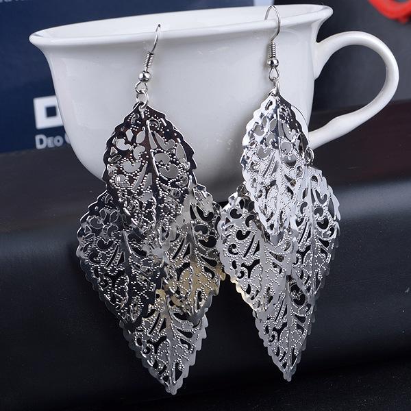 Multi-level Hollow Leaf Earrings Alloy Metal Sheet Temperament Women's Earrings