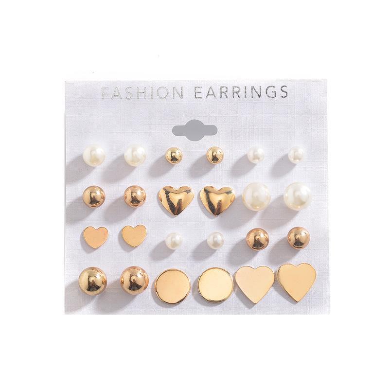 ins simple love pearl earrings set fashion creative geometric peach heart earrings sweet card earrings