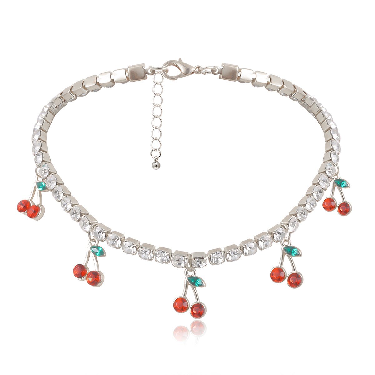 Jewelry Sweet Temperament Diamond Small Cherry Necklace Simple Claw Chain Diamond Clavicle Chain Necklace Women