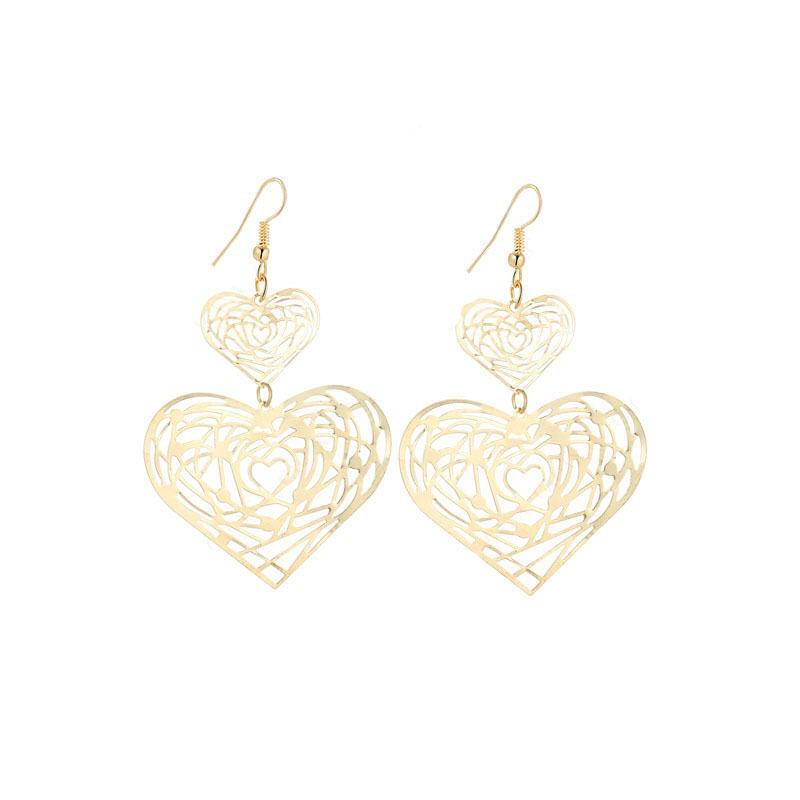 Retro exaggerated earrings size love heart double hollow girl heart earrings Indian earrings