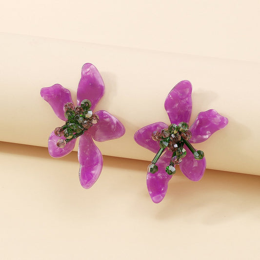 E1898ZA Personality plate color flower earrings niche acrylic three-dimensional fashion earrings women