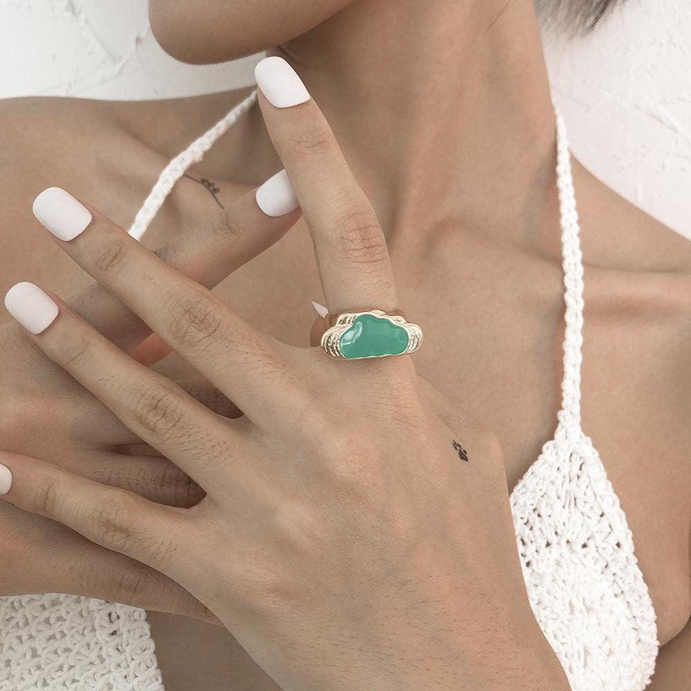 R56 Retro Internet Celebrity Ring Alloy Drip Oil Geometric Fashion Love Flower Ring Jewelry