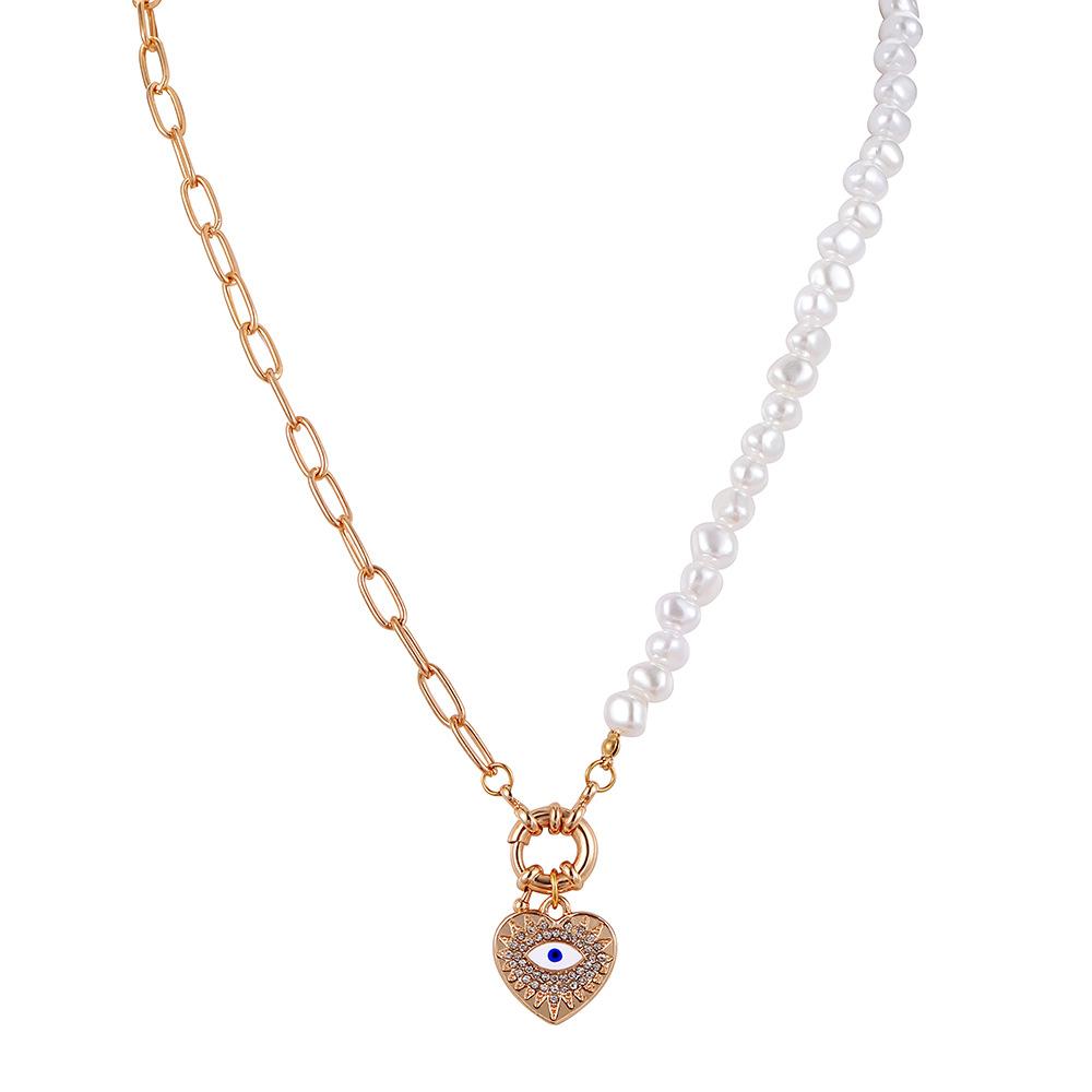 Fashionable and Exquisite Super Fairy Short Pearl Lock Heart Eye Necklace