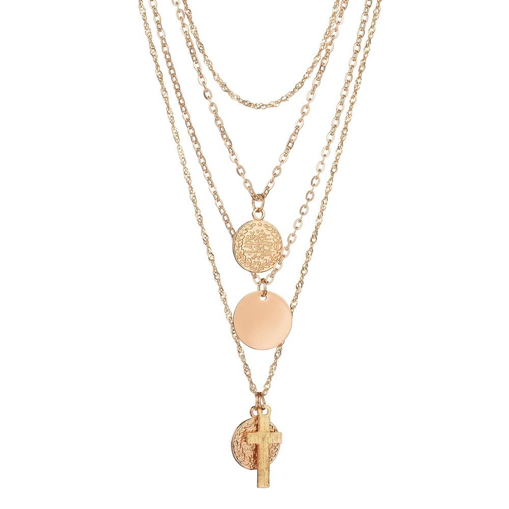 Jewelry Personality Creative Round Retro Cross Necklace Simple Multilayer Necklace Clavicle Chain