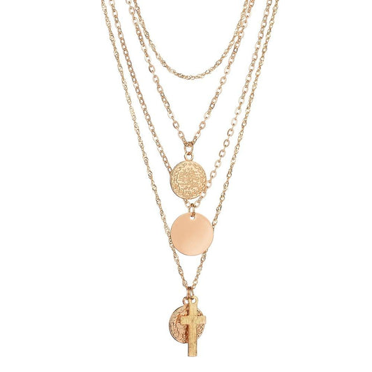 Jewelry Personality Creative Round Retro Cross Necklace Simple Multilayer Necklace Clavicle Chain