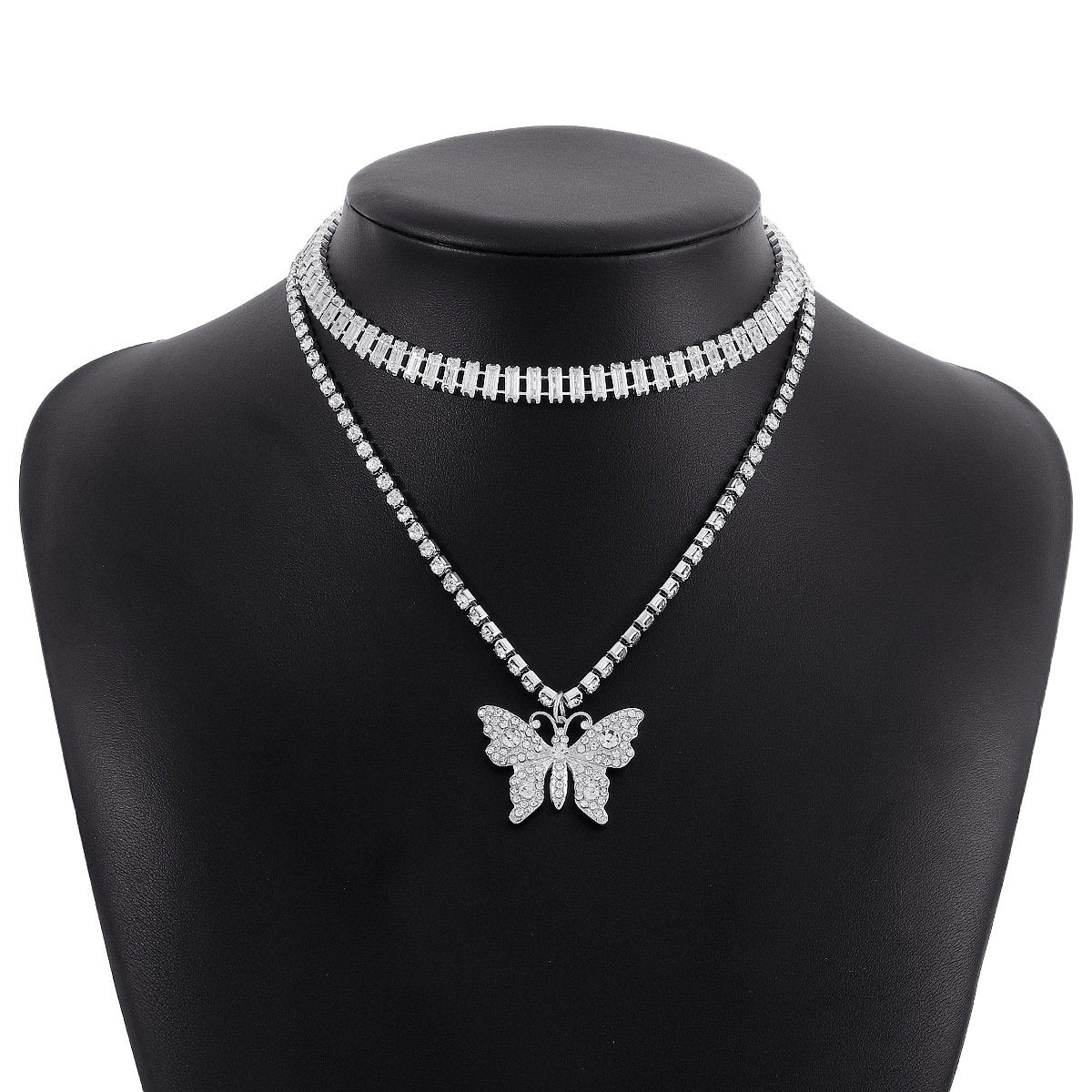 N1888 Sweet Small Fashion Necklace Butterfly Full Diamond Temperament Elegant Retro Double Layer Necklace