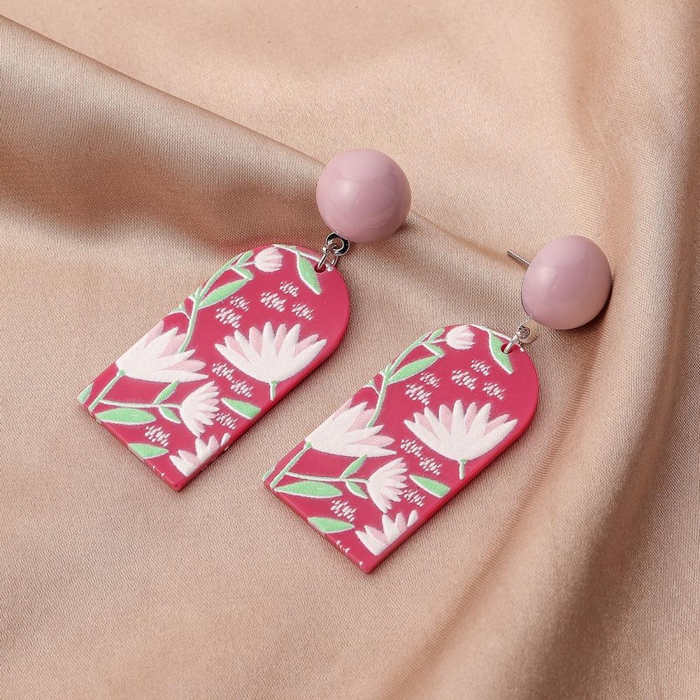 Acrylic plate printing pink lotus earrings personality simple art design sense versatile earrings