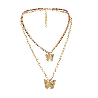 Jewelry Fashion Double Color Diamond Butterfly Necklace Ins Simple Design Temperament Versatile Clavicle Necklace