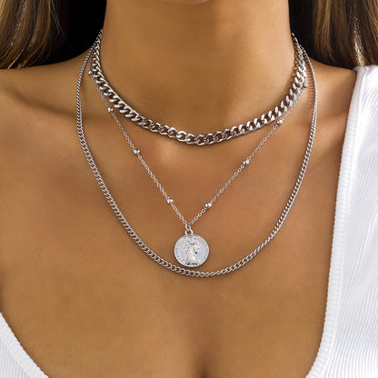 Jewelry Punk Metal Texture Snake Bone Chain Necklace Retro Versatile Portrait Tag Pendant