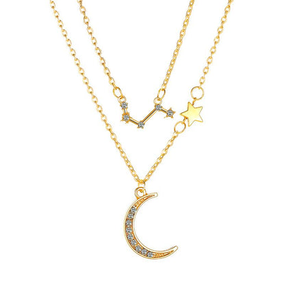 Double-layer star moon clavicle chain temperament diamond twelve constellation necklace ins net red accessories