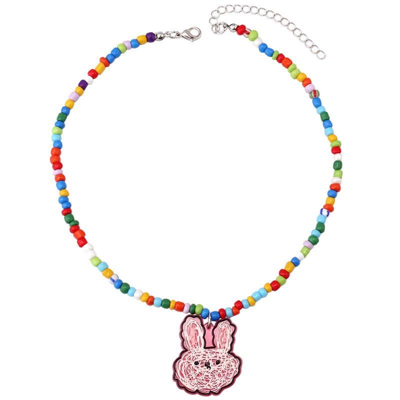 Colorful Beaded Necklace Cartoon Cute Niche Colorful Beaded Necklace Girl Heart Clavicle Chain Short Pendant
