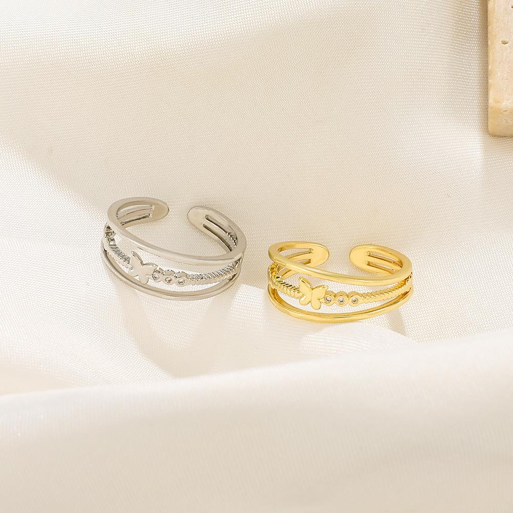 ins simple butterfly ring female fashion personality metal geometric opening index finger ring hollow three-layer ring