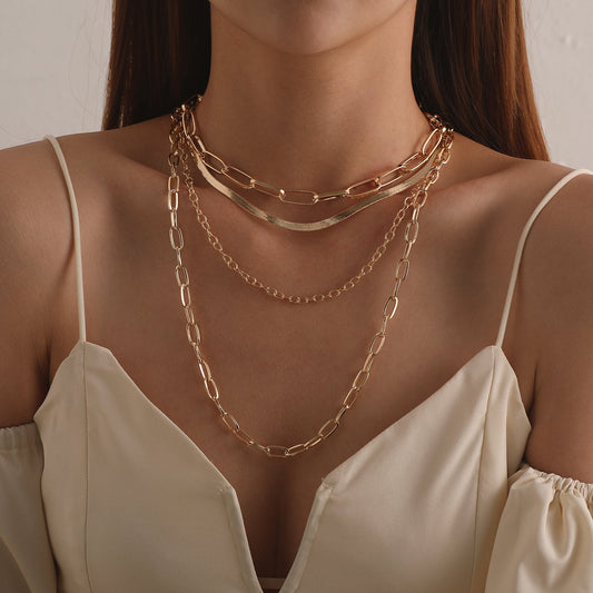 Jewelry Fashion Geometric Twist Iron Chain Multilayer Necklace Girl Punk Retro Exaggerated Popular Necklace