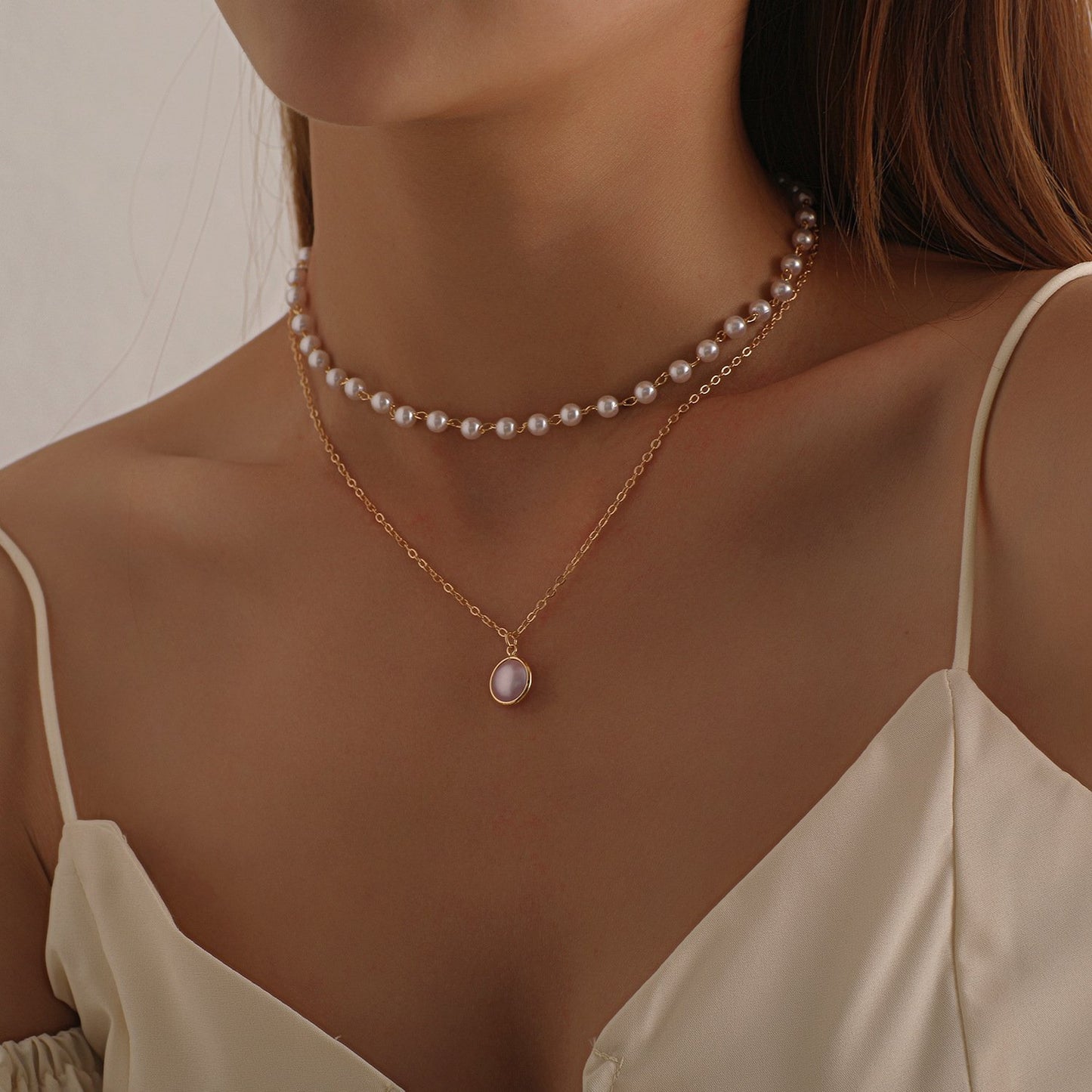 Jewelry Fashion Overlock Pearl Pendant Multilayer Necklace Femininity Popular Personality Necklace