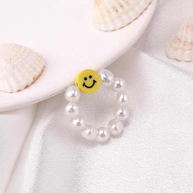 Jewelry ins pearl soft pottery smiling face beaded 42cm necklace stretchable elastic rope bracelet ring