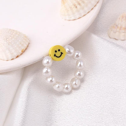 Jewelry ins pearl soft pottery smiling face beaded 42cm necklace stretchable elastic rope bracelet ring