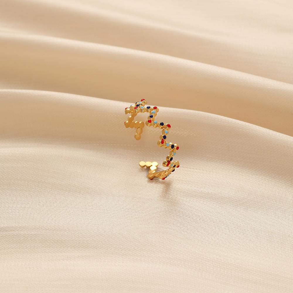 Simple niche design women's stainless steel opening adjustable W line oil dripping ring