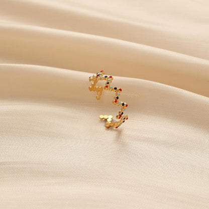 Simple niche design women's stainless steel opening adjustable W line oil dripping ring