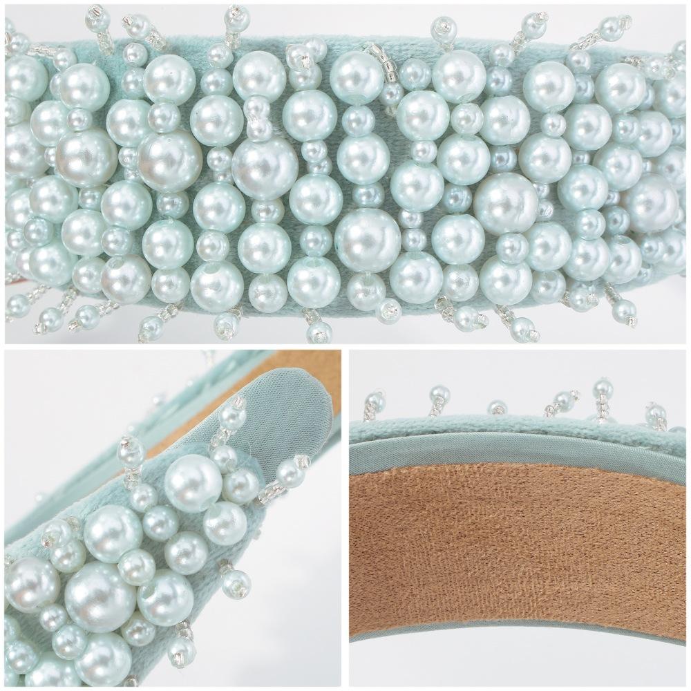 F3195 exaggerated heavy industry headband female imitation pearl temperament wide-brimmed bead headband baroque simple hair accessories
