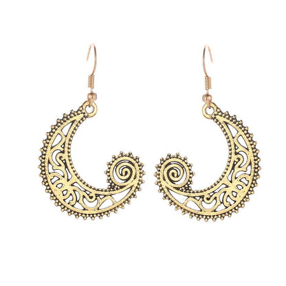 Ins creative earrings retro carved moon hook earrings female wave spiral earrings jewelry