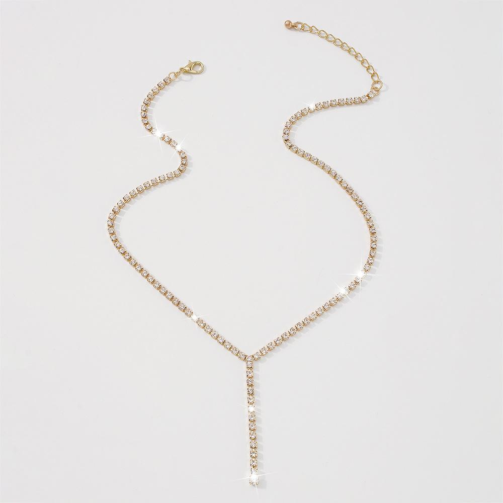 N9762 Fashion Simple Necklace Geometric Y-shaped Retro Full Diamond Necklace Personality Creative Necklace