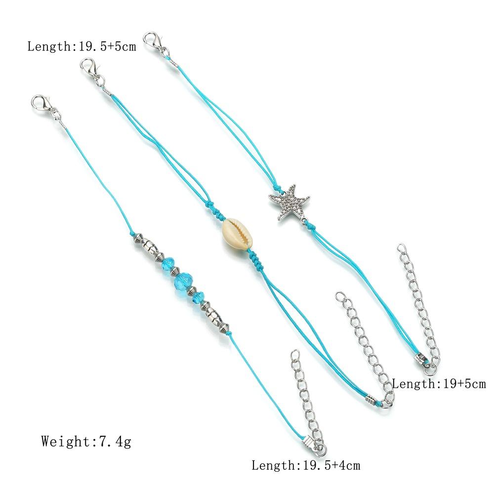 Anklet Creative Bohemian Starfish Shell Blue Bead Anklet Set Three-piece Set