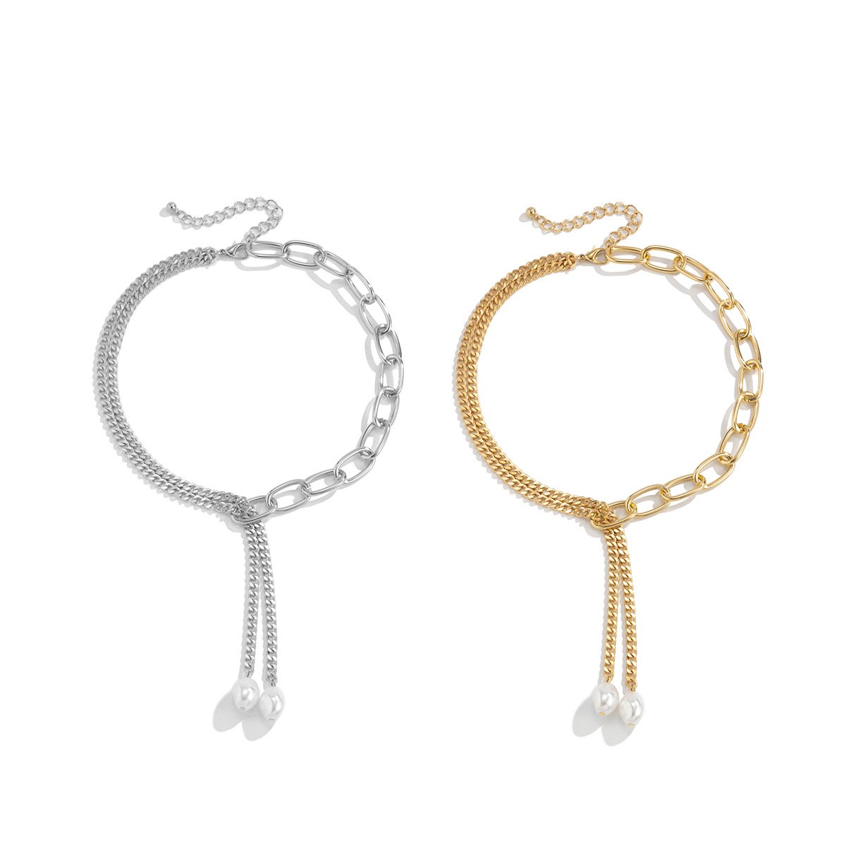 Jewelry Hip Hop Cool Metal Chain Clavicle Necklace Temperament Baroque Imitation Pearl Necklace