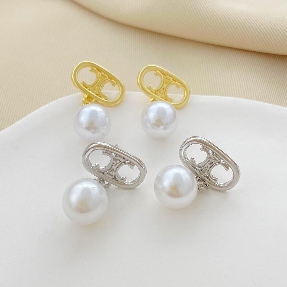 Retro temperament pearl earrings female ins fashion simple metal geometric earrings net red earrings trend