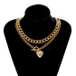 Jewelry Creative OT Buckle Geometric Necklace Punk Thick Chain Open Peach Heart Double Layer Necklace Female