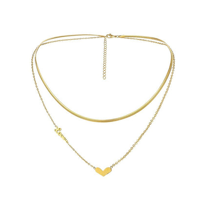 Niche design sense titanium steel double-layer heart-shaped necklace simple love love stainless steel clavicle chain jewelry female