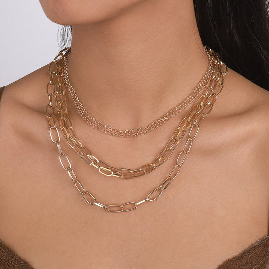 N154 Exaggerated mix and match multi-layered necklace retro cold punk sexy geometric necklace female
