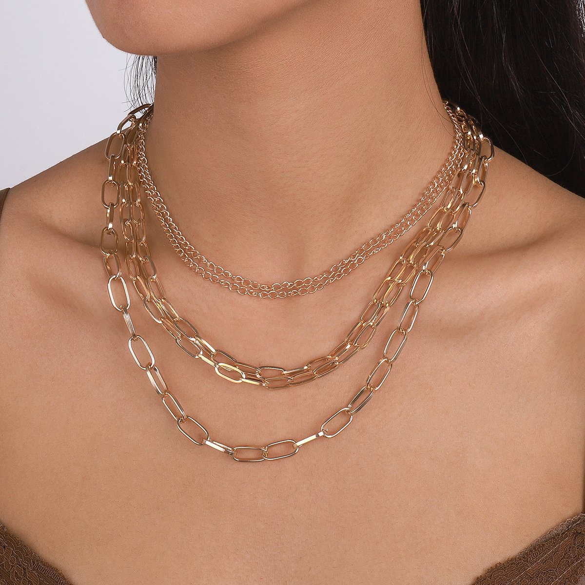 N154 Exaggerated mix and match multi-layered necklace retro cold punk sexy geometric necklace female