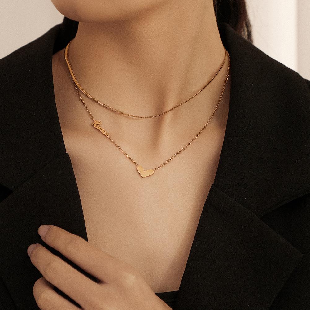 Niche design sense titanium steel double-layer heart-shaped necklace simple love love stainless steel clavicle chain jewelry female