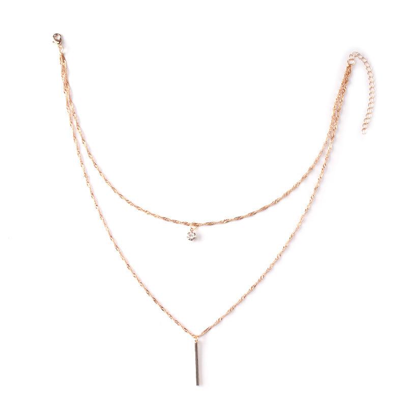 Simple Fashion Temperament Versatile Necklace Frosty Grid Metal Texture Double Layer Necklace Female Diamond Pendant Decoration