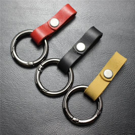 First layer cowhide car key chain detachable bag buckle mobile phone buckle bold shiny surface spring ring hanging buckle first layer cowhide