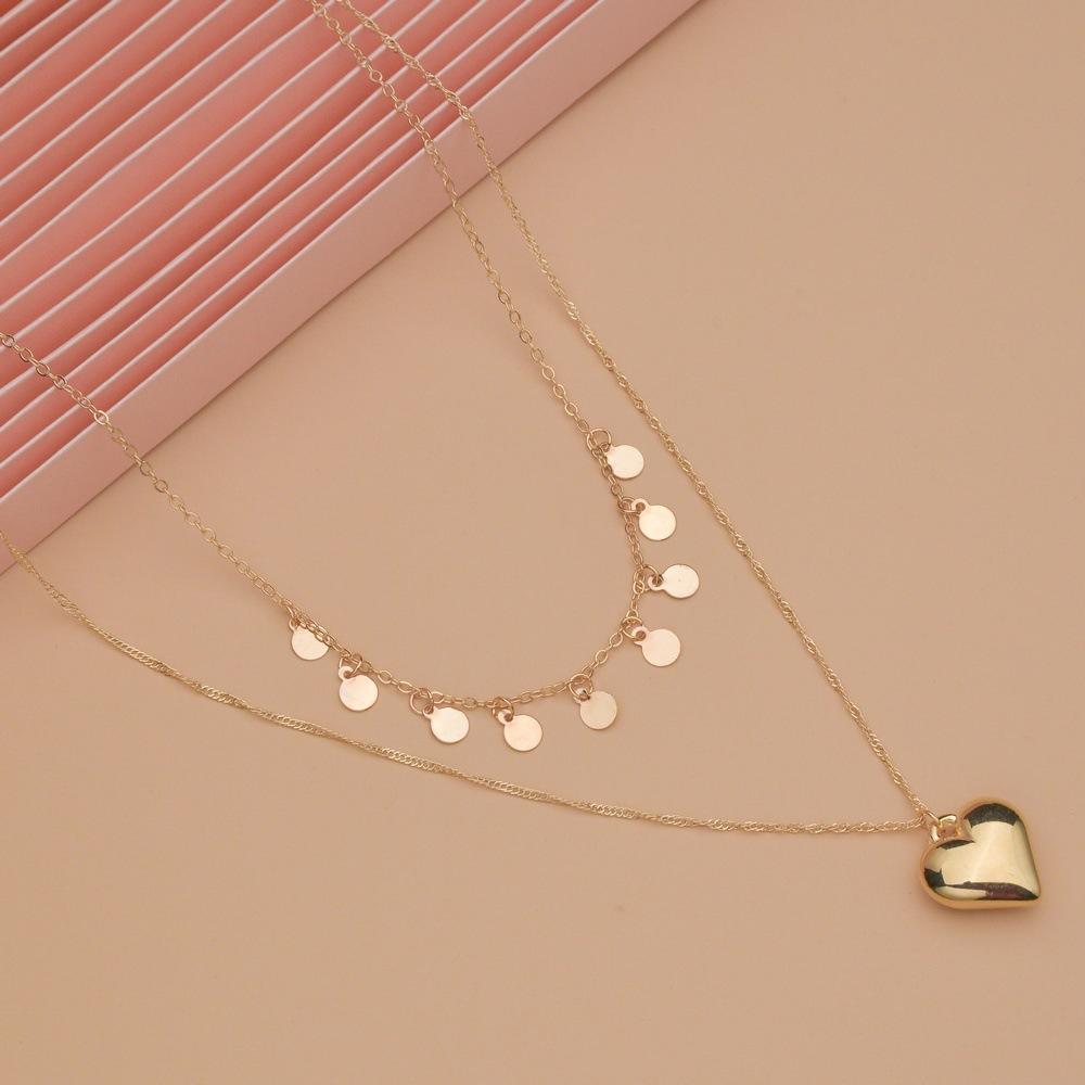 Fashion CCB Peach Heart Necklace Round Iron Clavicle Chain Necklace Ladies Jewelry