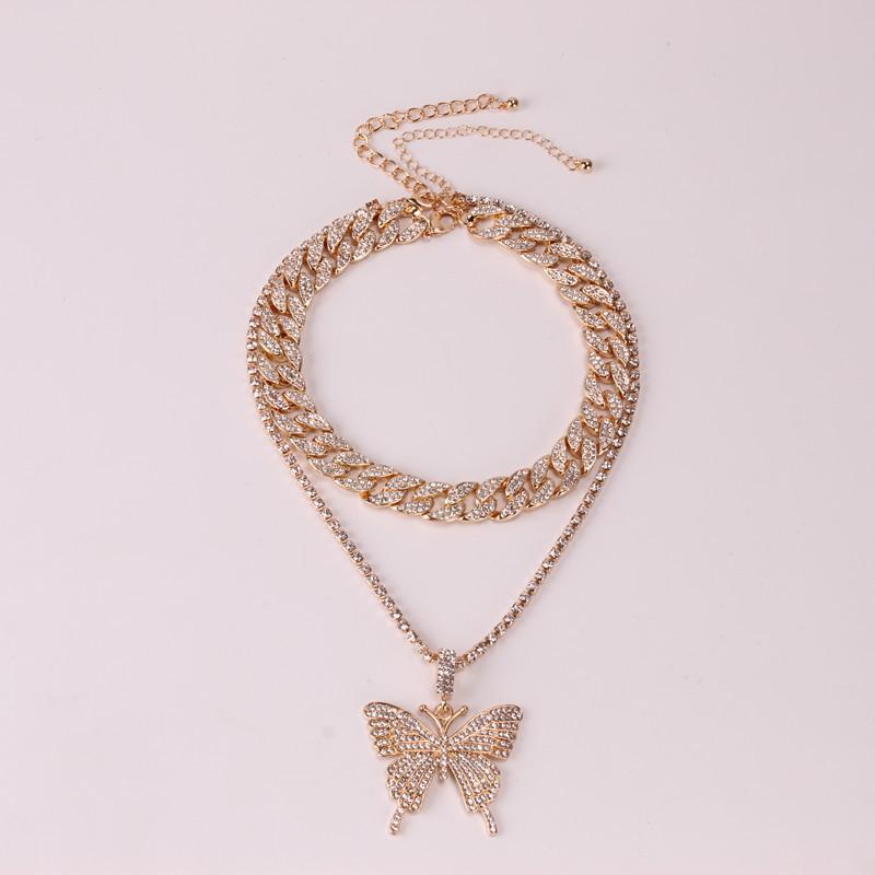 Jewelry Exaggerated Micro-inlaid Rhinestone Geometric Necklace Women's Retro Suit Cuban Chain Big Butterfly Necklace