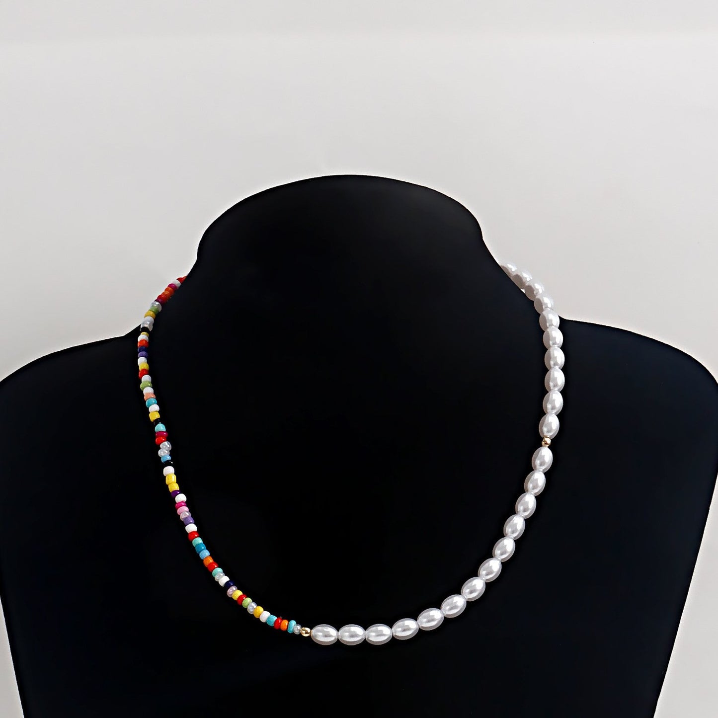 Explosive Bohemian colored rice beads imitation pearl necklace necklace female ins hand-woven necklace