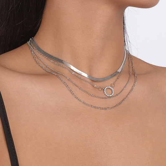 N1343 Retro multi-layer snake bone necklace circle micro-inlaid exaggerated hip-hop necklace niche simple necklace