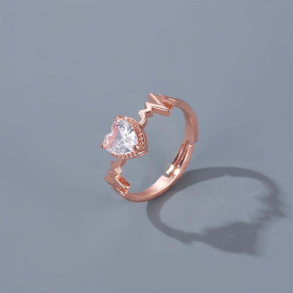 Jewelry temperament zircon heart-shaped ring creative electrocardiogram love ring female Valentine's Day gift