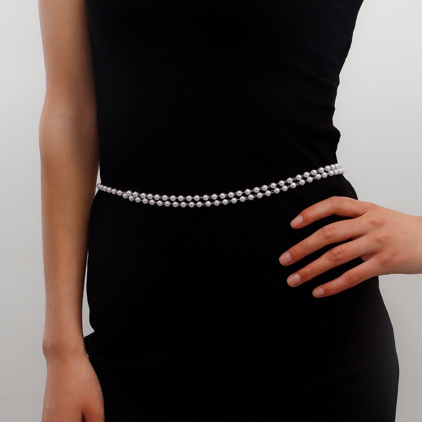 Jewelry ins double-layer imitation pearl beaded waist chain female acrylic waist chain waistchain