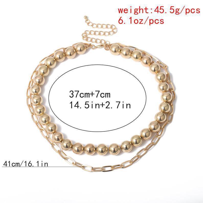 Jewelry Aluminum Alloy Bead Lock Chain Necklace Ladies Exaggerated Fashion Retro Multi-layered Necklace