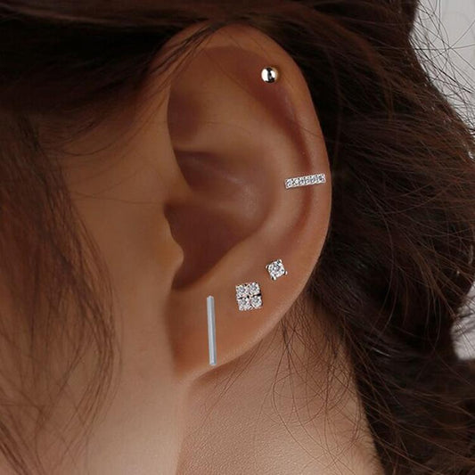 Fashionable Diamond Geometric Stud Earrings Set Niche Design Personality Internet Celebrity Trendy Earrings Five-piece Set Female