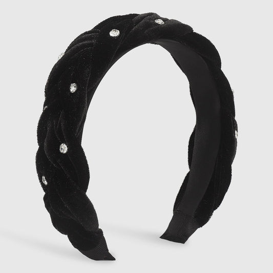 F5247 Small fragrant velvet cloth rhinestone hair hoop female niche twist braid sweet elegant retro geometric head hoop