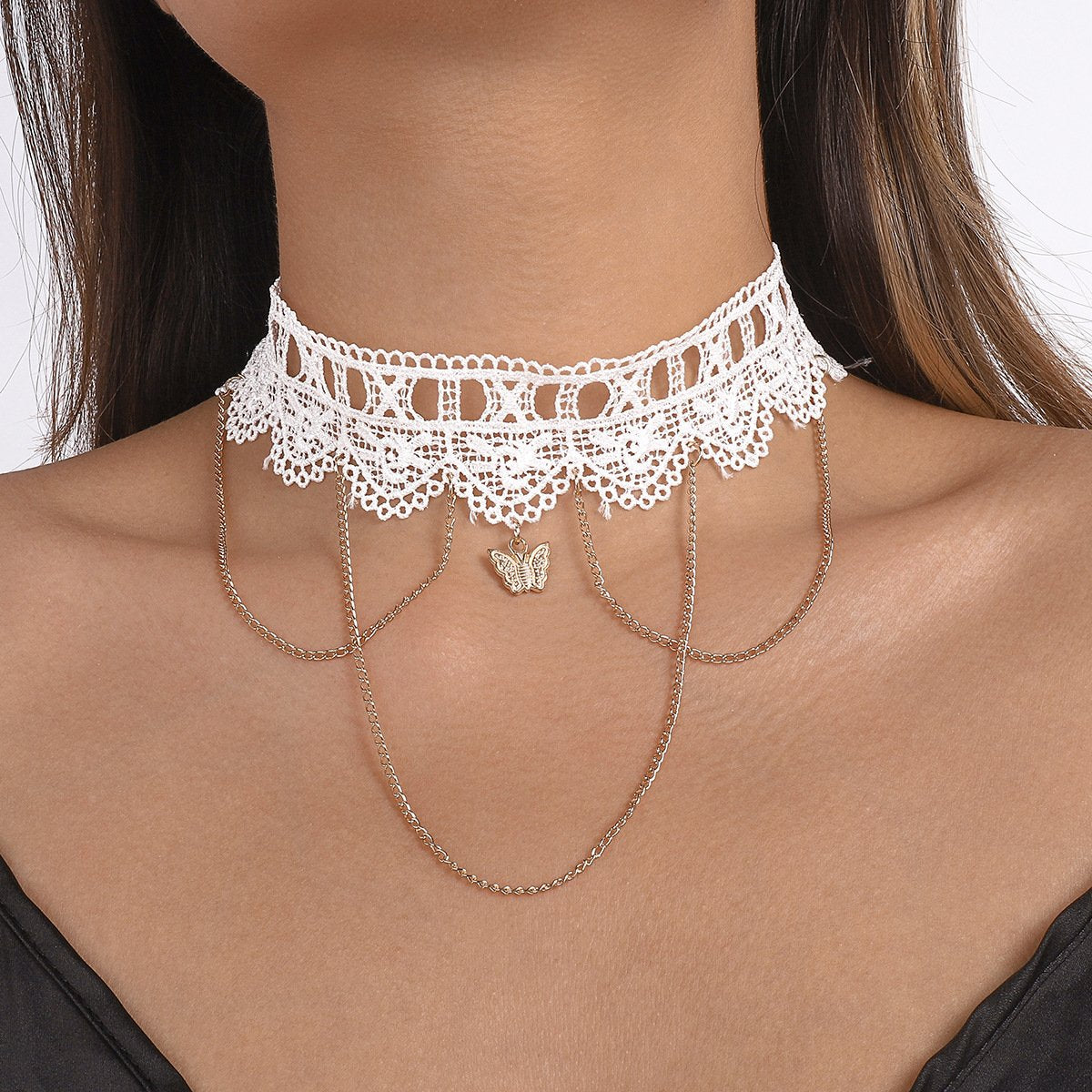 N134 fashion trendy clavicle chain choker lace sexy chain tassel necklace niche necklace