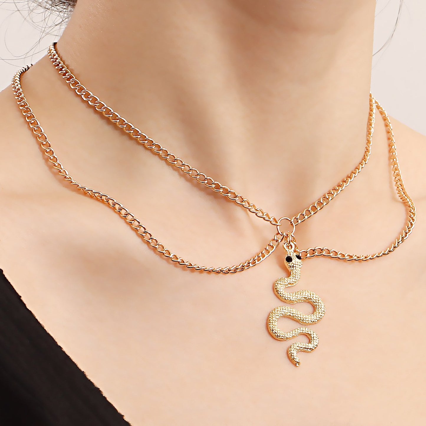 Jewelry Simple Retro Flat Snake Chain Tassel Necklace Female Ins Pastoral Snake Pendant Necklace